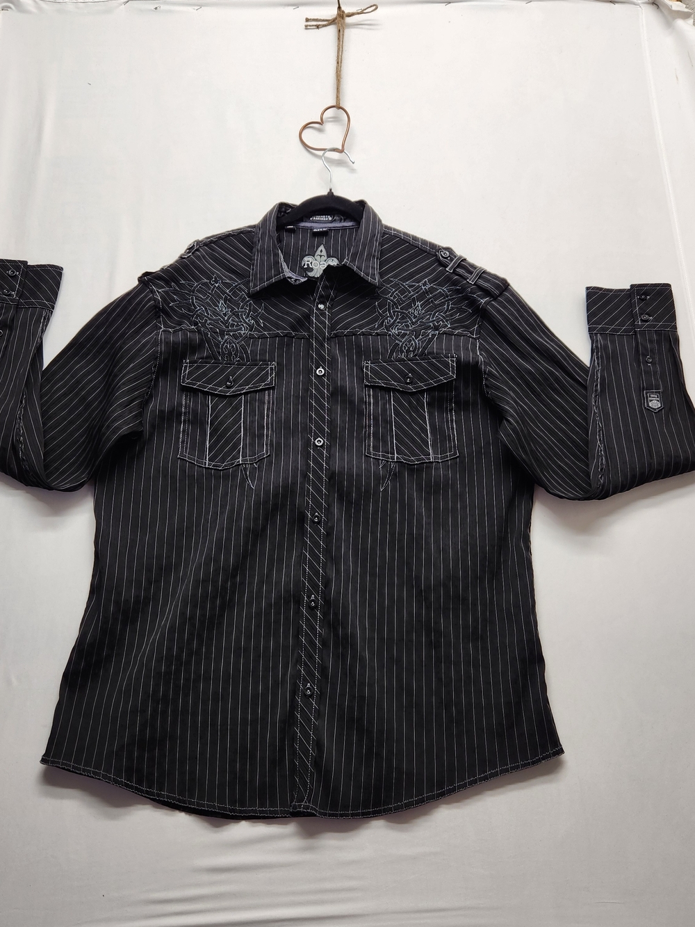 ⭐️NWOT Roar Y2K Strength Refined Pinstripe Shirt Long Sleeve Embroidered 2XL
